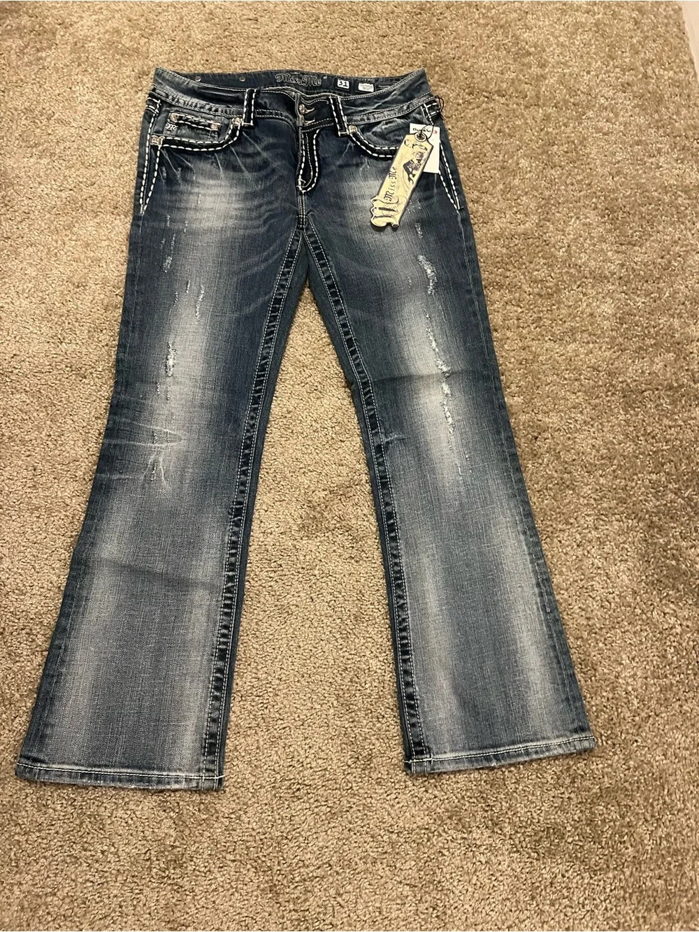 Miss Me jeans Y2k low rise boot cut NWT saddle stitching‎ gemstones 31 RARE